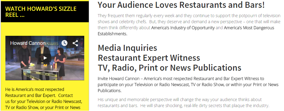 Media Inquiries...Restaurant Expert Witness