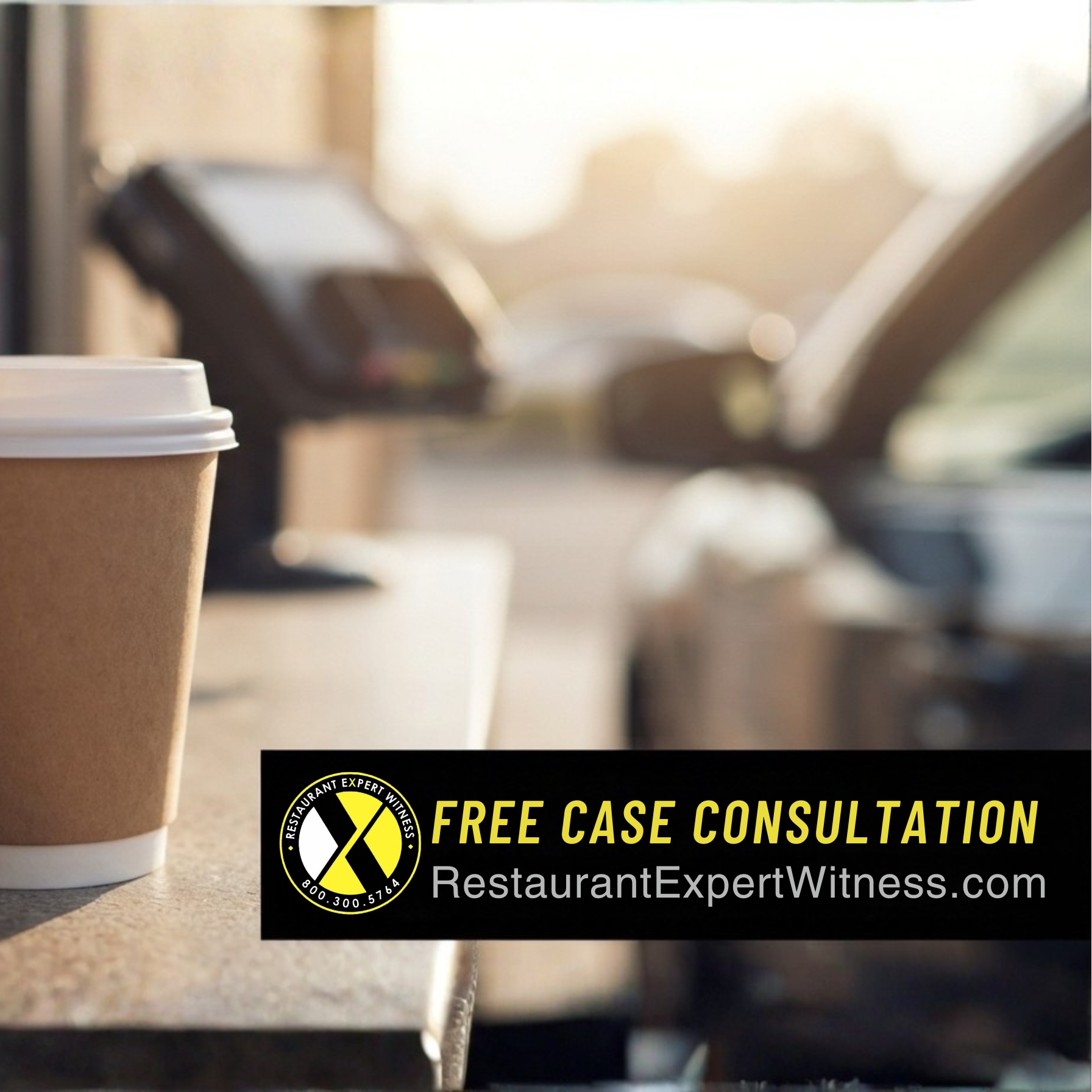 Drive-thru employee handing off a hot coffee cup — restaurant expert witness coffee burn prevention.